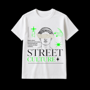 White and Green Y2K Streetwear Typography T-Shirt